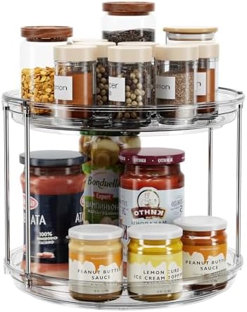 LAMU 2 Tier Lazy Susan Turntable Organizer 9.25'' Rotating Spice Rack Organization for Cabinet, Kitchen, Pantry, Counter