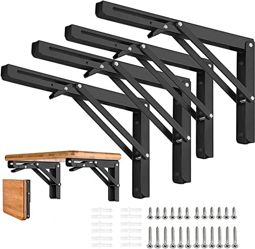 Folding Shelf Brackets - 12 Inch 4 Pcs Heavy Duty Collapsible Shelf Bracket