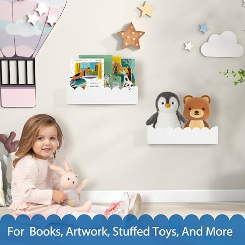 PHOENANCEE Wood Floating Shelves for Wall,Nursery Bookshelf,Kids Book Shelf,Baby Toys Storage Decor Organizer Wall Mount