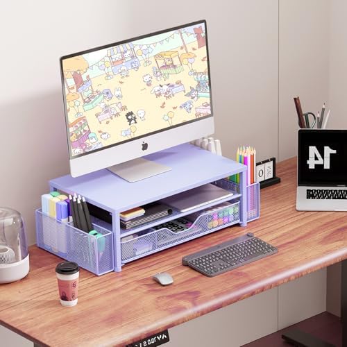 OPNICE Desk Organizers and Accessories, Computer Monitor Stand Riser with Drawer and 2 Pen Holders, Printer & Laptop Sta