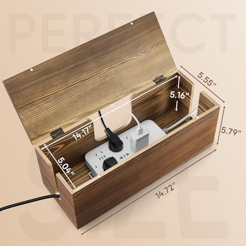 Large Cable Management Box - Burnt Wood Cable Organizer Box and Floor Cord Covers for Electrical Cord Management - Hide 