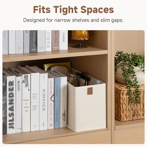 StorageWorks Narrow Storage Bins for Closet Shelves, Beige, 4-Pack