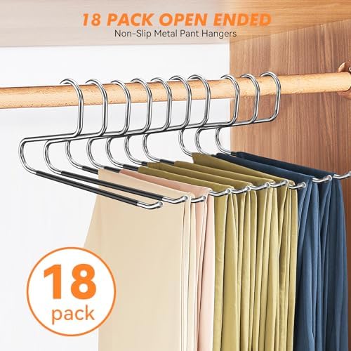 18 Pack Pants Hangers Space Saving,Open Ended Metal Pant Hangers