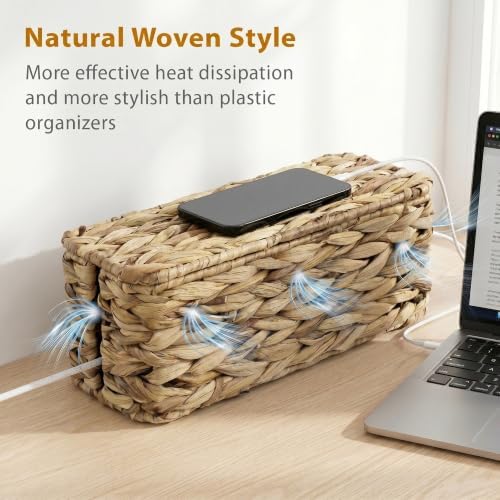 2 Pack Handwoven Cable Management Box with Lid, Decorative Cord Organizer for Power Strips, Chargers, TV Wires, Desk, Ho