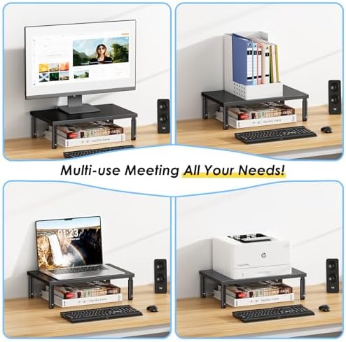 ECOLOVI Adjustable Wood Computer Monitor Stand Riser, Office Desk Organizer and Accessories for Monitor, Laptop, PC, Pri