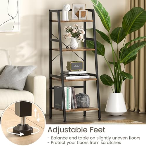 4-Tier Bookshelf, Ladder Shelf, Stand Up Shelves, Industrial Bookcase with Steel Frame, Metal Small Bookcase, for Living