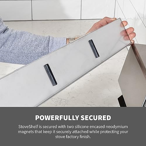 StoveShelf 30" Length Black Magnetic Shelf for Kitchen Stove - Kitchen Storage Solution with Zero Installation - Over St