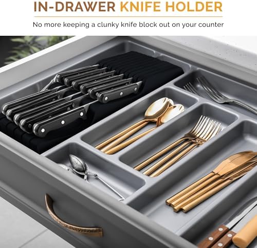 Knife Drawer Organizer, 16 Slot Bamboo In-Drawer Knife Block Without Knives
