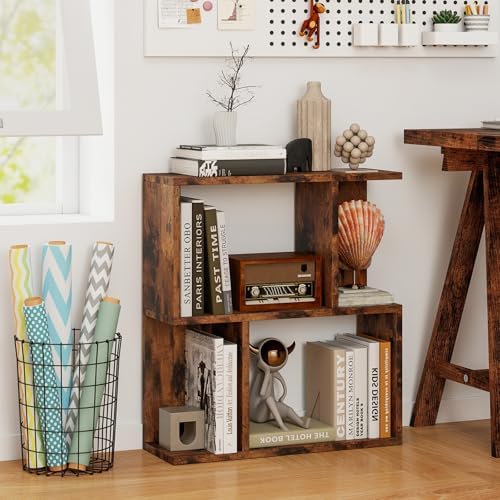 GIANTEX 3-Tier S-Shaped Bookshelves Set of 2, Modern Geometric Bookcase, Freestanding Display Shelf for Small Space, Ver