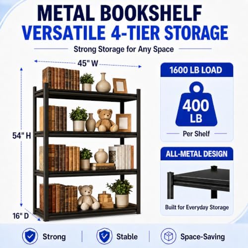 Metal Bookshelf Adjustable Bolt-Free Bookcase Heavy Duty Book Shelf 2000LBS
