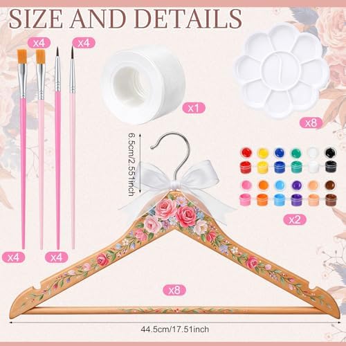 Fumete 41 Pcs DIY Bride Bridesmaid Hanger for Wedding Dress Wooden Bridal Hangers with Acrylic Paint Strips, Palettes, Painting Brushes for Wedding Bridal Shower Party Craft Keepsake Favor Gift