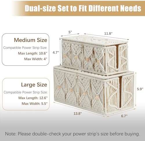 2PCS Cable Management Box Handmade Macrame Cord Organizer Basket