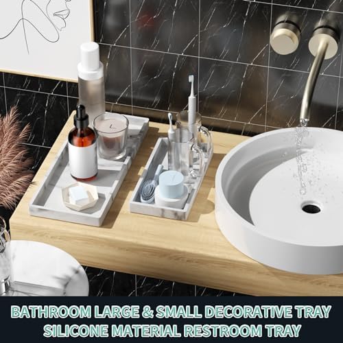BBK 2PC Countertop Vanity Tray 7.8" & 11.8" Set Bathroom Tray Silicone