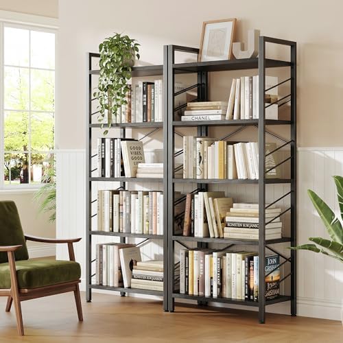 DurayLoly 5-Tier Bookshelf, Black Metal Bookshelf for Home Office, Black