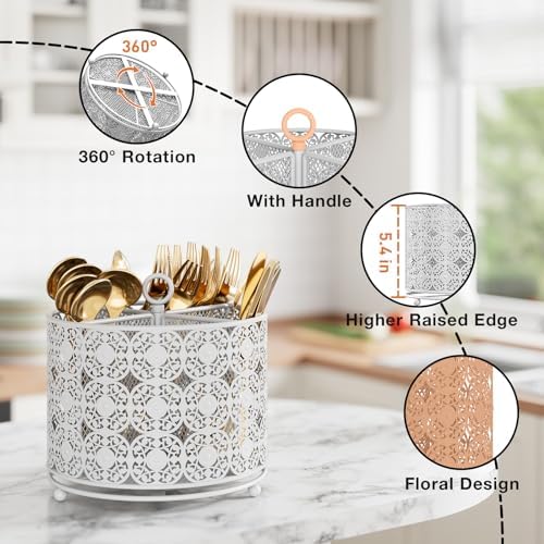YIUKEA Rotating Utensil Caddy Holder - Raised 4 Compartments Large Capacity