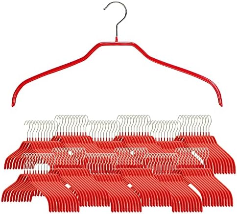 Mawa Narrow Petite Clothing Hangers, Steel Hanger with Non-Slip Coating, for Shirts, Dresses, Suits, Camisoles, Jackets, 360-degree Rotatable Hook, Set of 80, Red