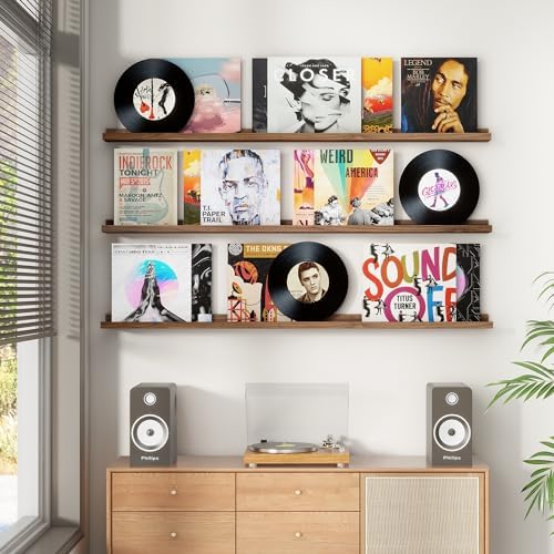 Axeman Picture Ledge Shelf, 55 Inch Walnut Floating Shelves Set of 3
