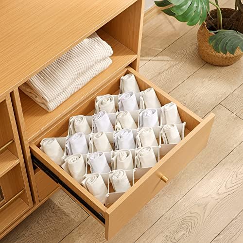 ROUFA Sock Drawer Organizer for Dresser, Honeycomb Underwear Dividers for Women, Panty Separator for Bras, Socks, Belt and Leggings (12pcs.White)