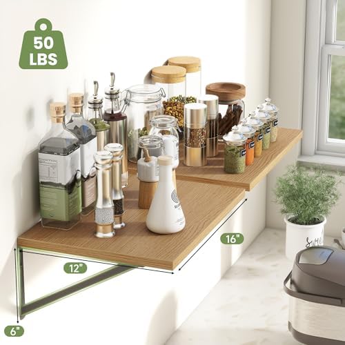 Heimlove 16W x 12D Deep Floating Shelves Set of 4 Oak