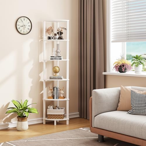 VIMBER Corner Shelf, 6-Tier Corner Bookshelf, Industrial Corner Ladder Shelf, DIY Storage Shelves, Modern Display Shelf 