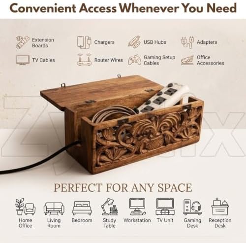 Wooden Floor Cord Cover - Antique Carved Pineapple Design for Cable Management and Cord Organizer - Elegant Solution for