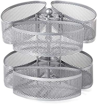 Nifty Organizing Carousel – Silver Finish, Spins 360-Degrees, Cosmetic Bathroom or Bedroom Vanity Storage, Beauty Suppli