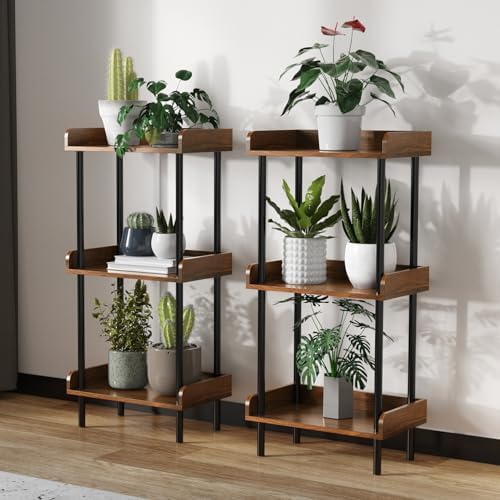 Bookshelf, 3 Tier Bookcase, Industrial Small Book Shelf, Rustic Brown Bookshelf, Metal Display Shelf Storage Organizer f