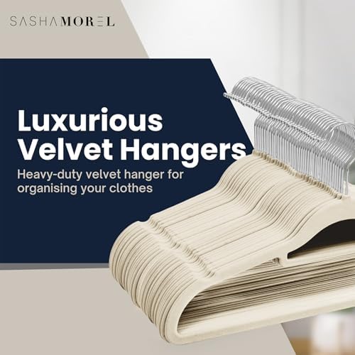 50 Pack Velvet Hangers | Non Slip Velvet Hangers for Clothes with Tie Organisers | Space Saving Hangers and 360° Swivel Hooks Wardrobe Storage Organiser