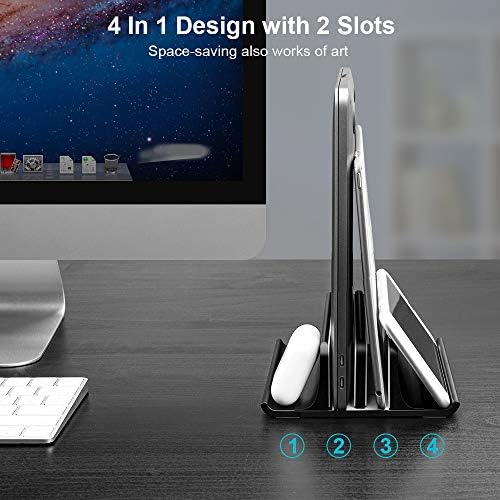 Vaydeer Double Adjustable Vertical Laptop Stand Newly Designed 2 Slots Aluminum Desktop Dual Holder for All MacBook/Chro