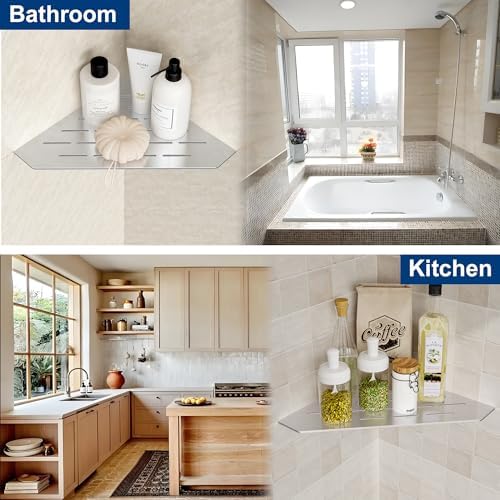 Brushed 10 Inch Corner Shower Shelf with Slot Design, 1 Pack