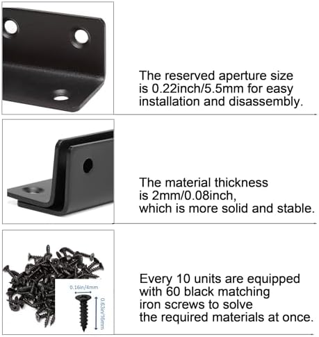 L Bracket, Heavy Duty Corner Brace, 30 Pack 4" Metal Shelf Bracket Angle Bracket for Shelves, Black L Brackets for Wood,