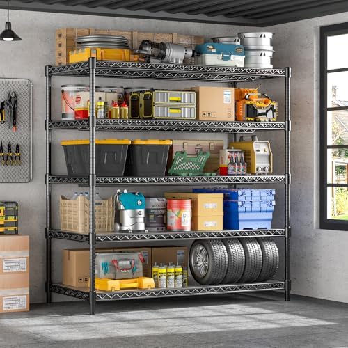 24" D Storage Shelves 3300 LBS Heavy Duty Garage Shelving, 5 Tier Metal Shelving Adjustable Wire Shelving Unit with Line