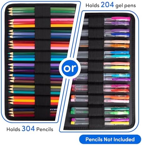 YOUSHARES 300 Slots Color Pencil Case - Pen Case Organizer with Handy Wrap & Zipper, Multilayer Holder for Prismacolor Colored Pencils & Gel Pen (Magnolia)
