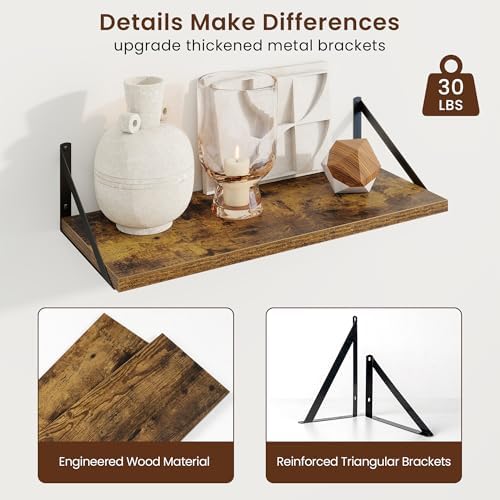 Axeman Deep Floating Shelves, 24'' x 10'' Brown Wall Shelves Set of 2