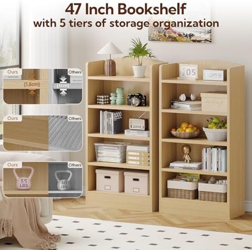 ALISENED 5-Tier Bookcase, Open Bookshelves and Bookcases with Storage Shelves, Floor Standing Unit, Display Storage Shel