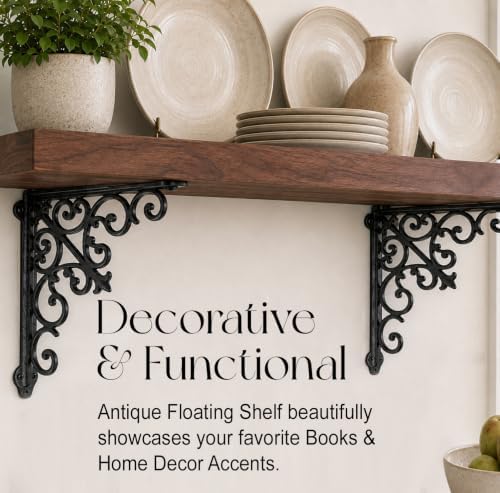 NACH Decorative Shelf Brackets, 2 Pack of 10.6 x 2 x 10.6 inch, Black Cast Iron Wall Shelf Brackets - Decorative Bookshe