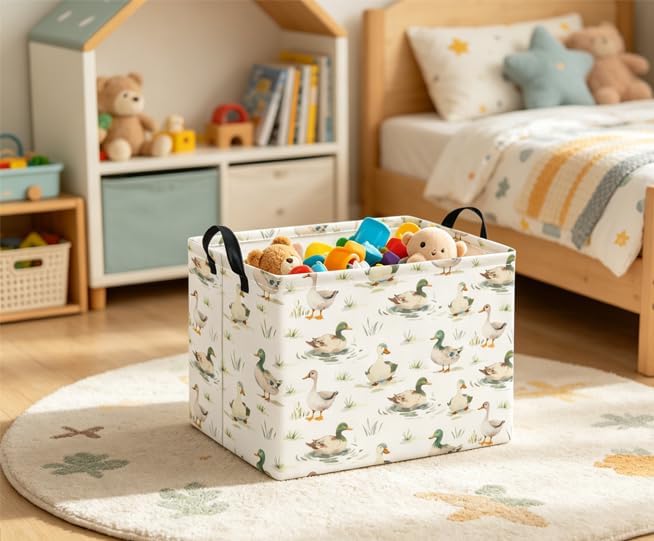 Rectangular Baby Kids Storage Basket for Home Kitchen Girls Cute Toy Storage Bin Organizer Shelf Book Room Decor(Duck)