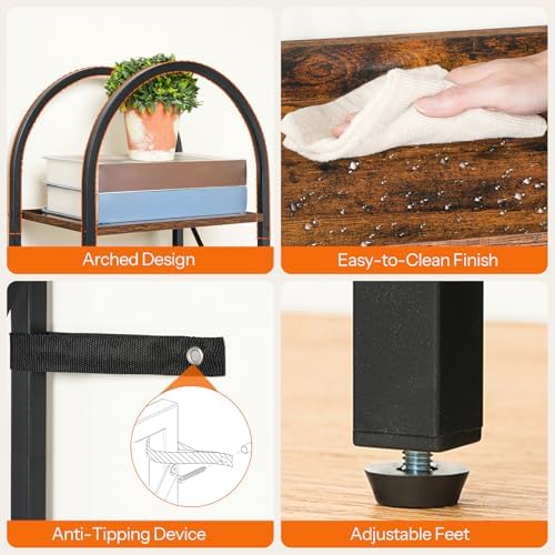 HOOBRO Bookshelf, 5-Tier Arched Bookshelf, Industrial Bookcase with Metal Frame, Tall Book Shelf Storage Organizer for L