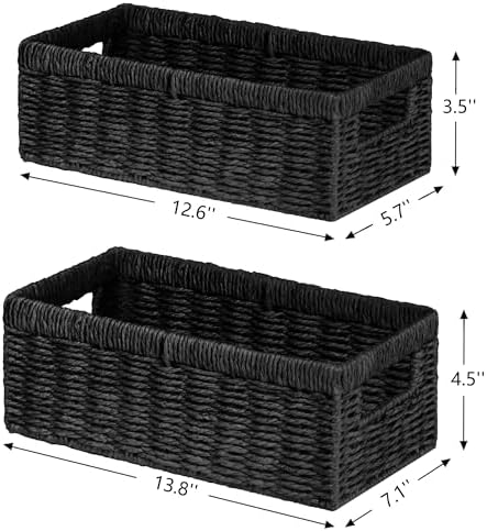 Vagusicc Wicker Storage Basket, Set of 2 Hand-Woven Paper Rope Wicker Baskets for Organizing Decor Storage Bins for Coun