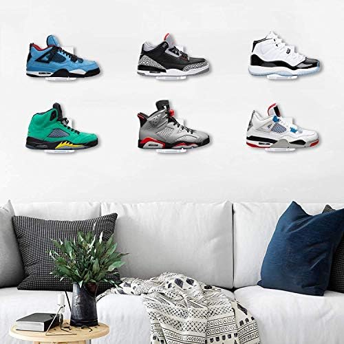 Shoe Shelves for Wall - Wall Mounted Clear Floating Shoe Shelf for Displaying Sneakers (Set of 6)