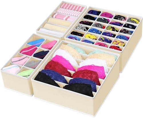 Simple Houseware 4-Pack Drawer Organizer Set for Underwear/Socks/Bra, Beige