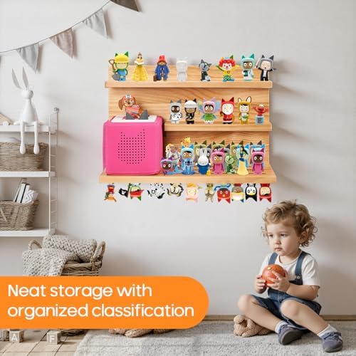 Gieanoo for Tonies Shelf 3 Tier Floating Shelf for 48 Characters,Natural