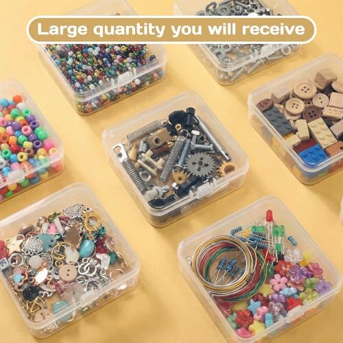 SATINIOR 300 Packs Clear Small Plastic Containers 3.35 X 3.35 X 1.1 Inches Transparent Storage Box with Hinged Lid in Bu