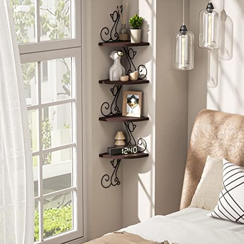 Alsonerbay 4-Tier Cat Shaped Corner Floating Shelf Wall Mount, Walnut