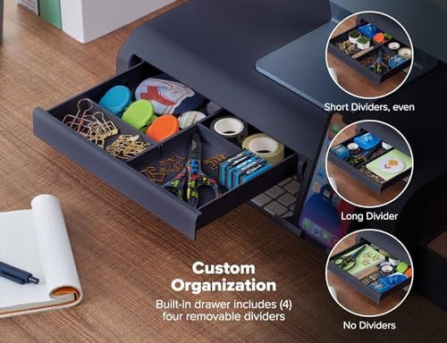 Bostitch Konnect Adjustable Monitor Riser with Drawer, Cell Phone Stand & Pencil Holder, Laptop Stand for Desk, 4 Height