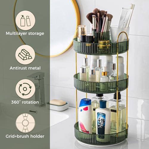 360° Rotating Makeup Organizer, Upgraded 3 Tier Skincare Perfume Organizers for Women, Bathroom Organizer Countertop, Cl
