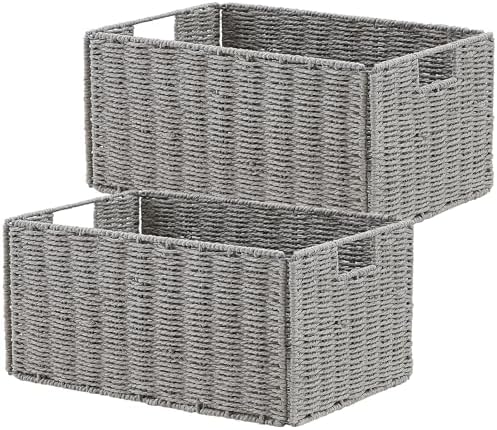 Vagusicc Wicker Storage Basket, Set of 2 Hand-Woven Paper Rope Wicker Basket, Small Storage Baskets for Organizing Toile
