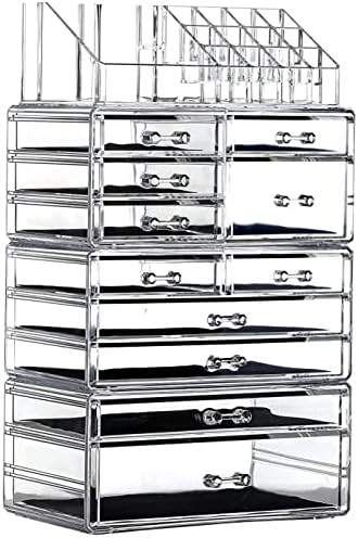 Cq acrylic 4 Pack Clear Makeup Organizer Countertop,Stackable 11 Drawers Skincare Organizer,Cute Skin Care Organizer for