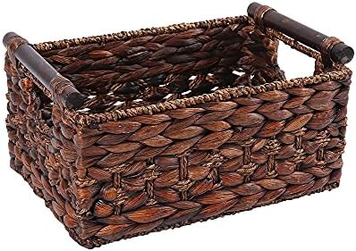 Water Hyacinth Wicker Storage Basket with Wood Handles, Medium