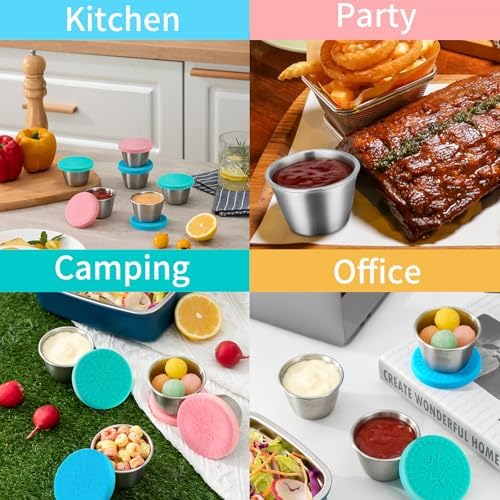 Freshmage 6-Pack 2.4oz Stainless Steel Dressing Container with Silicone Lid